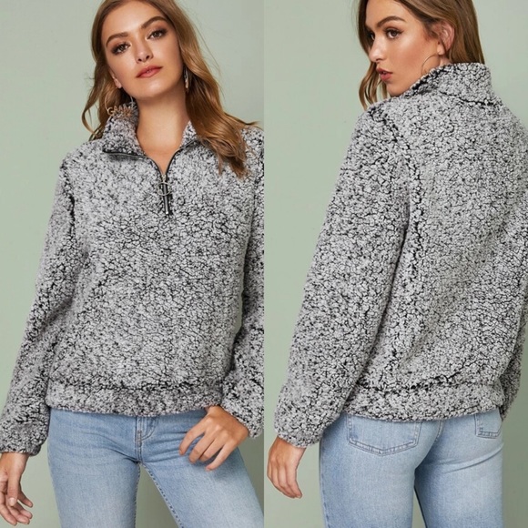 Fuzzy half zip sweatshirt gray teddy 846685 - Picture 2 of 3